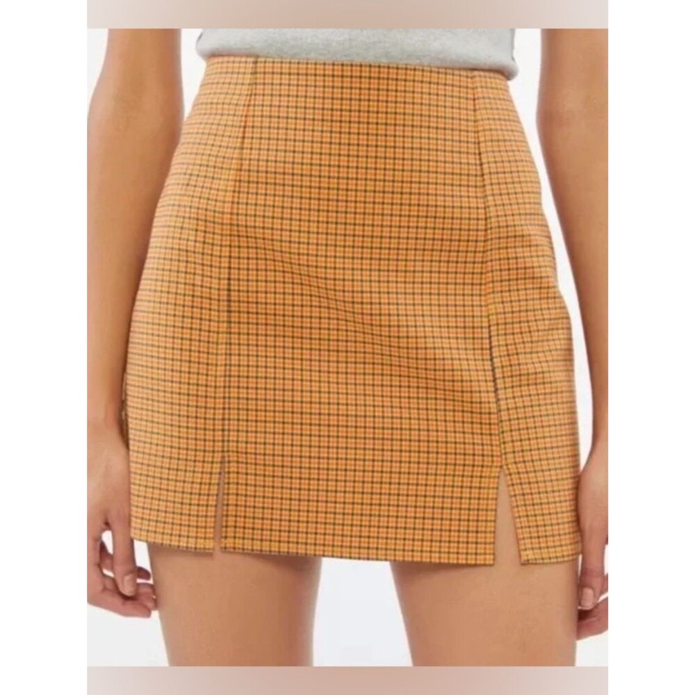 Urban Outfitters Mustard Orange Plaid Mini Skirt 90s Grunge Indie Size Small